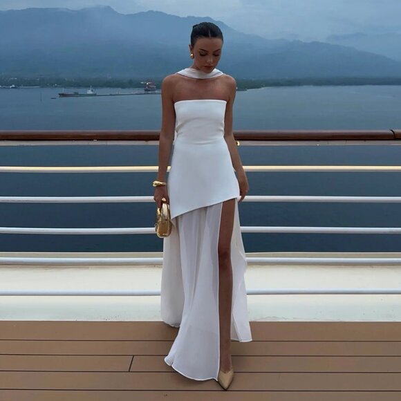 Matters Store - Monaco White Dress with Scarf - Picture 1 of 5